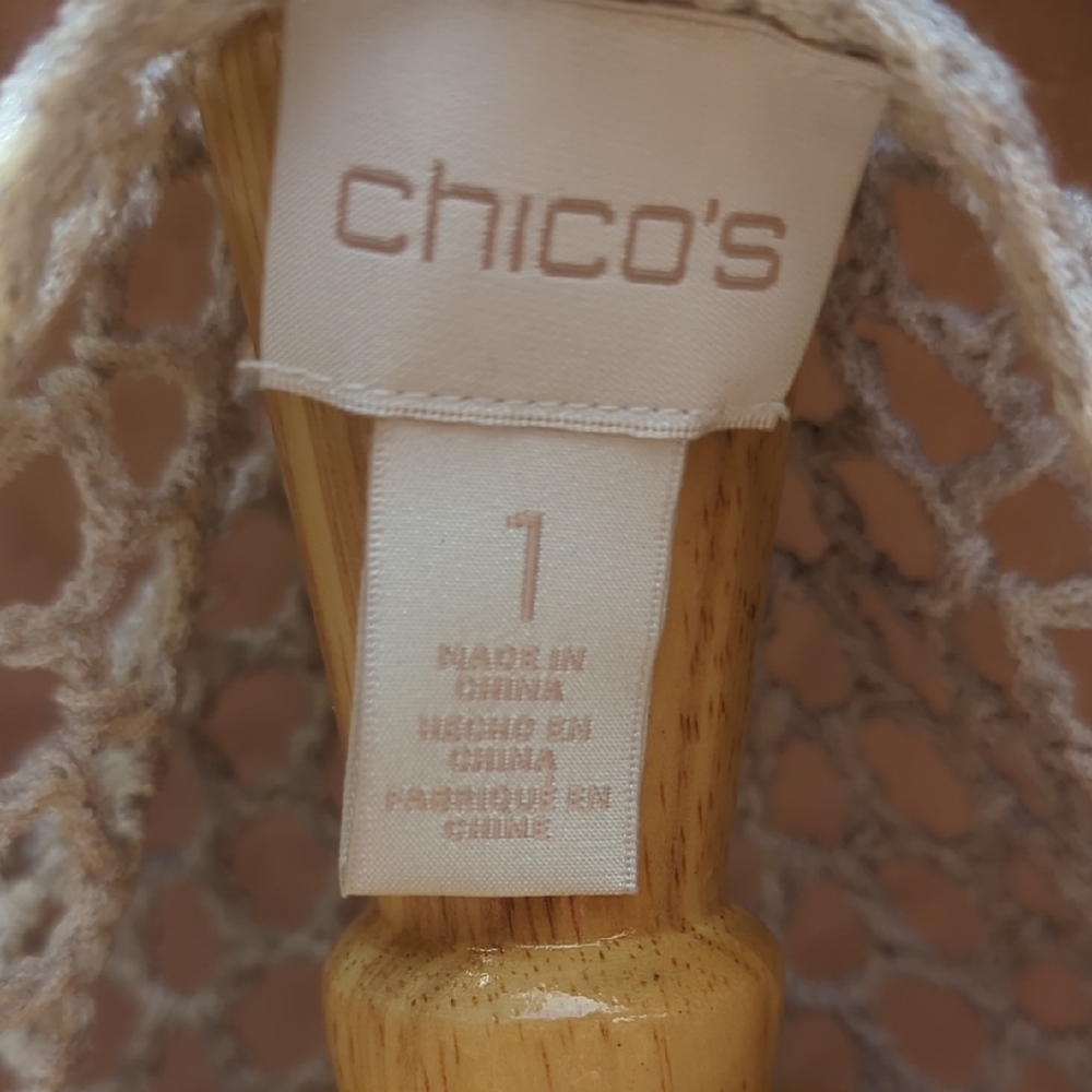Chico's Cream Crochet Short-Sleeve Tunic Top - Picture 2 of 5